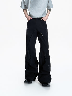 Pleated Rivet Straight-Leg Cotton Pants - product image 2