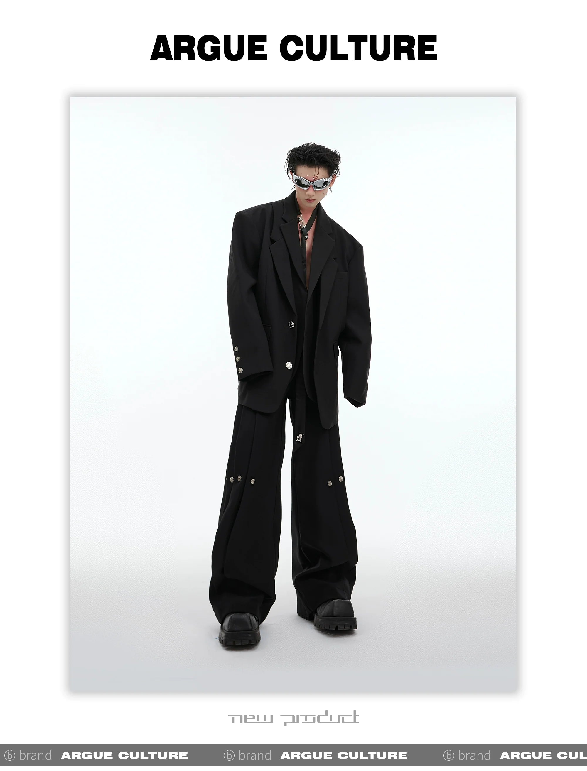 Double-Layer Collar Blazer Set with Relaxed Fit - ArgueCulture