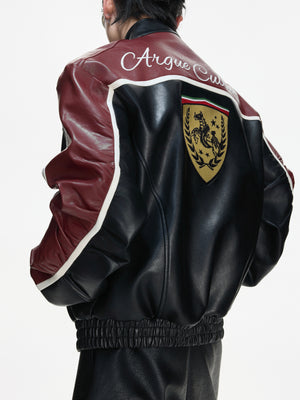 Embroidered Shield Faux Leather Jacket - product image 5