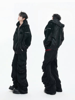Hooded Deconstructed Faux Leather Jacket - product image 4