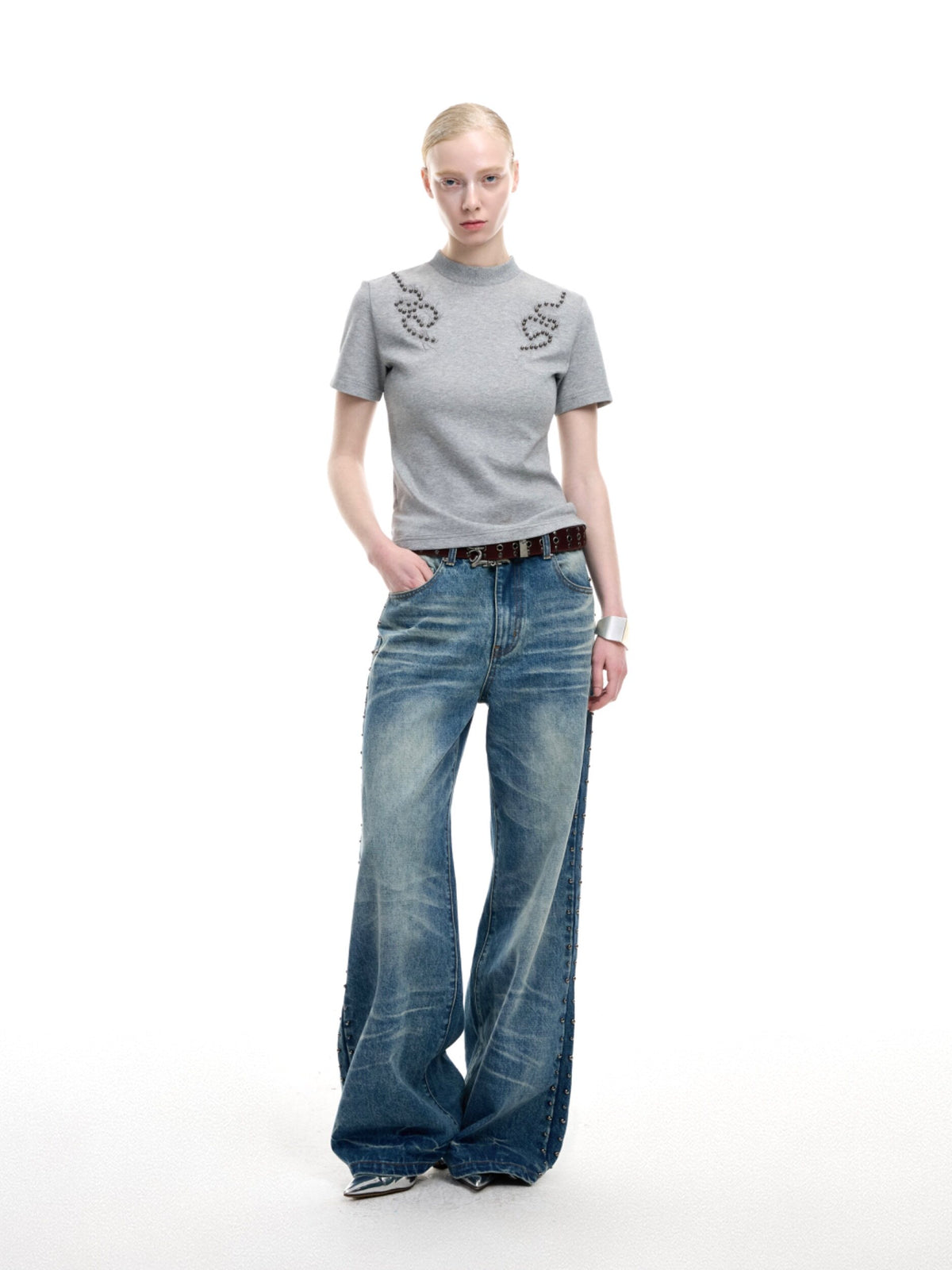 Washed Blue Rivet Detail Jeans - product image 2