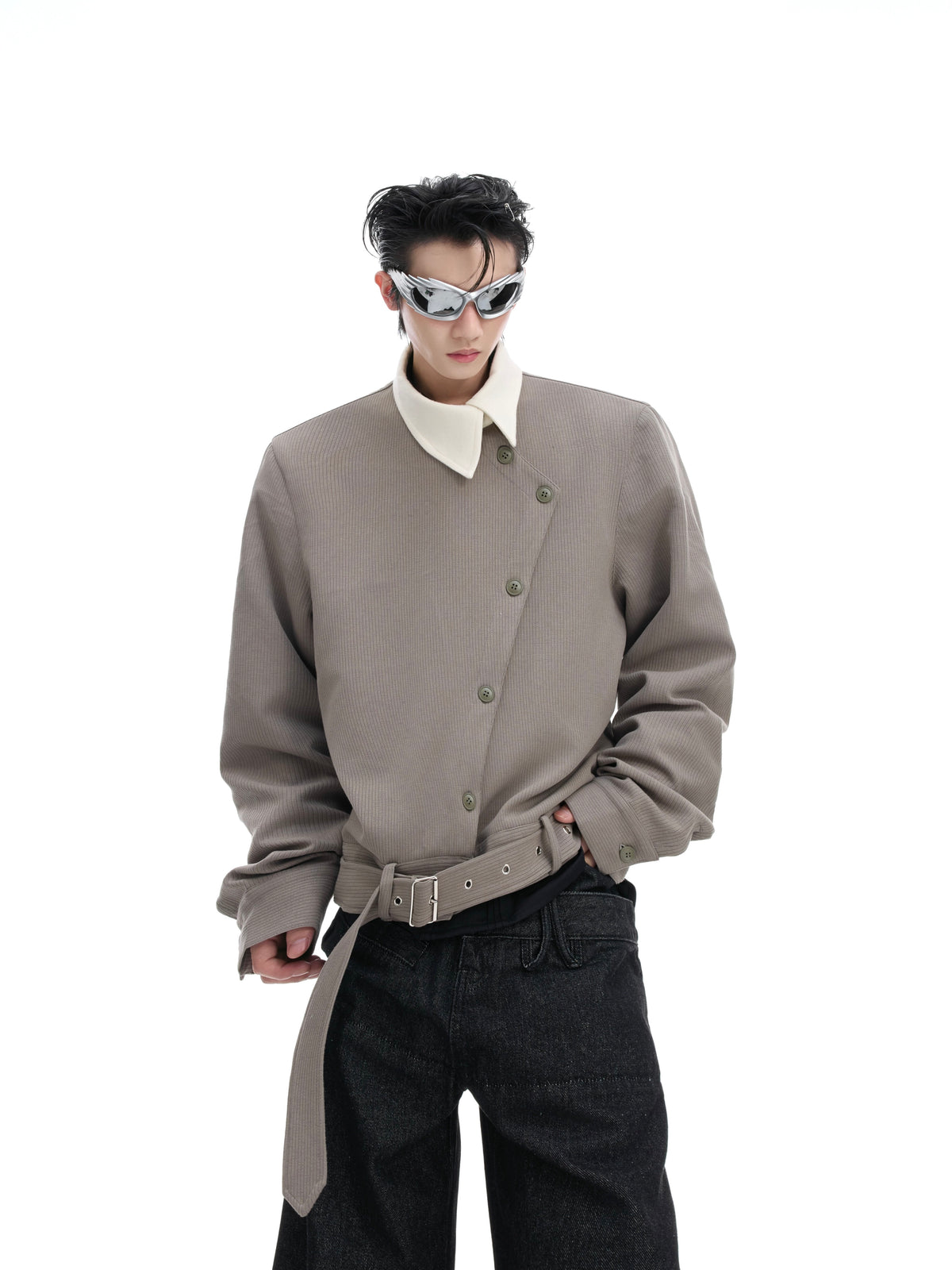 Asymmetric Button Point-Collar Shirt - product image 2