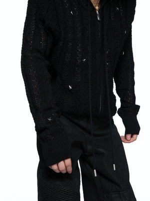 Openwork Star Knit Hooded Cardigan - product image 3