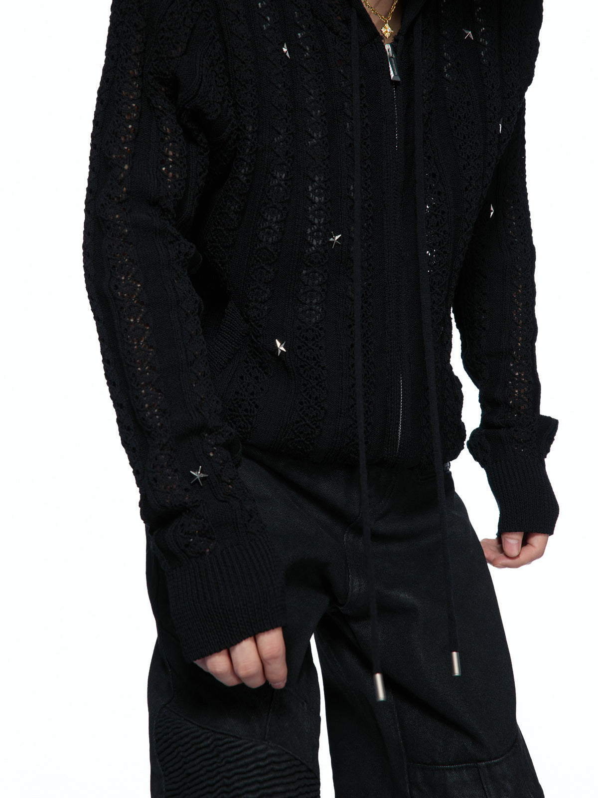 Openwork Star Knit Hooded Cardigan - product image 3