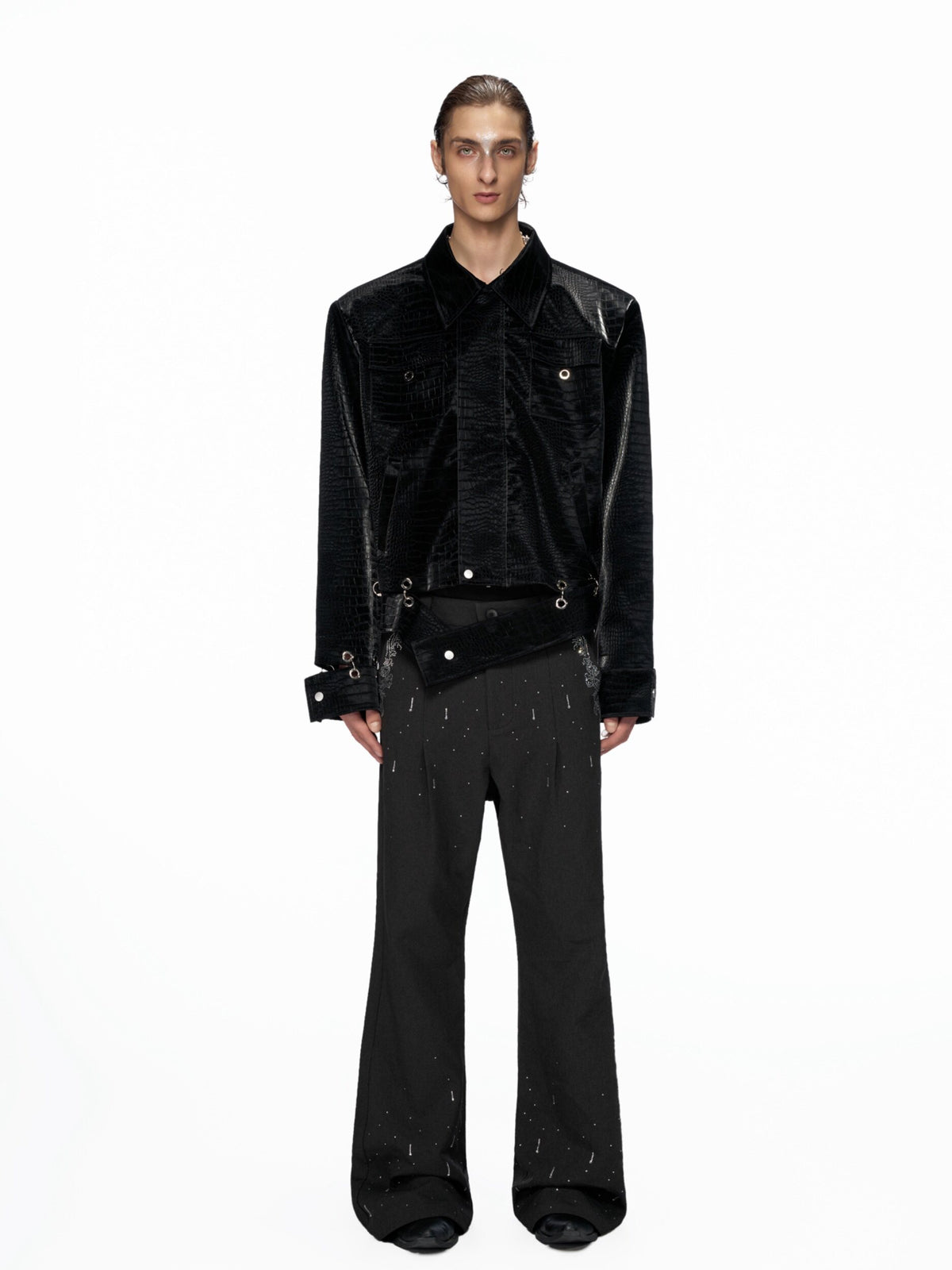 Crocodile-Texture Cropped PU Jacket - product image 4
