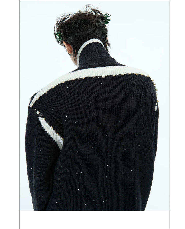 Glitter Knit Sweater with Contrast Trim and Relaxed Fit - ArgueCulture