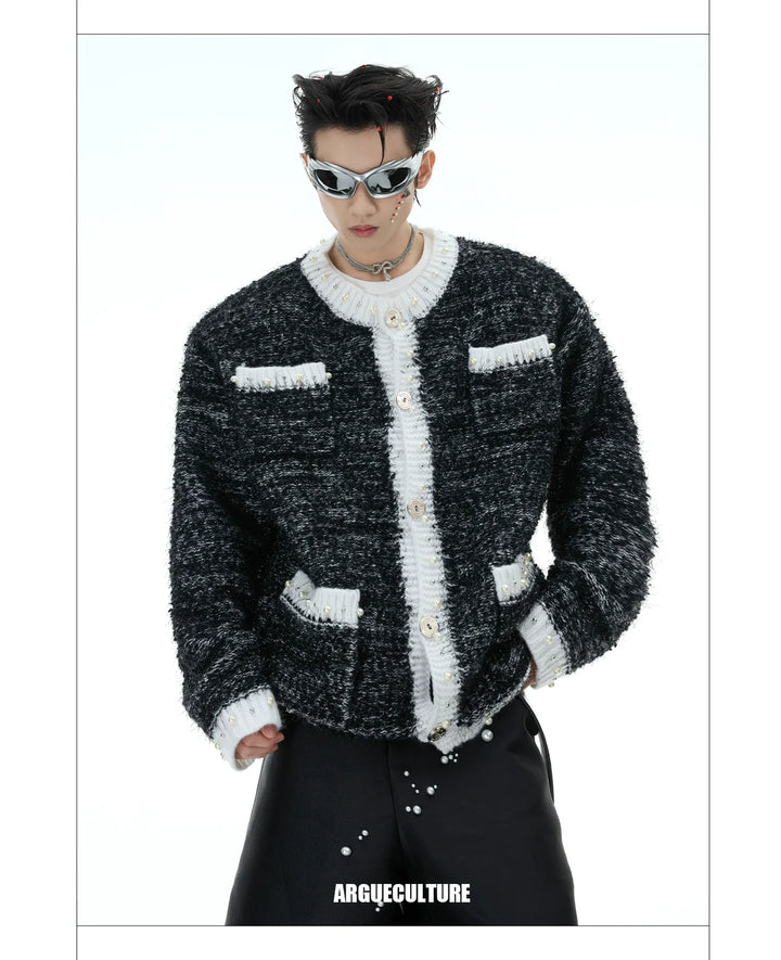 Luxe Pearl-Embellished Knit Cardigan for Unisex - ArgueCulture