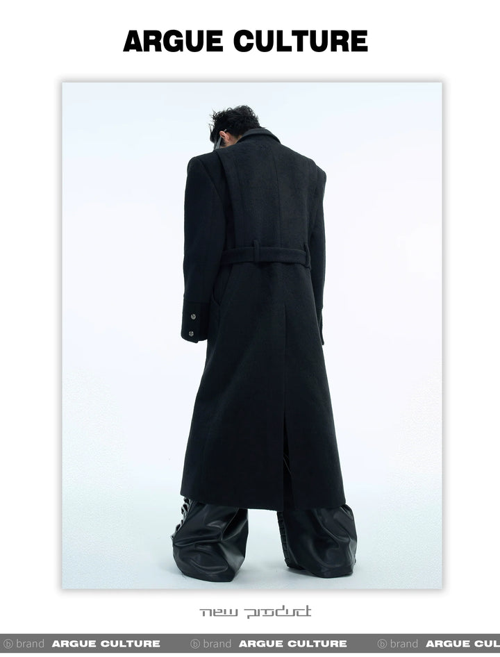 Metal Buckle Wool Coat with Shoulder Pads & Belt for Fall Winter - ArgueCulture