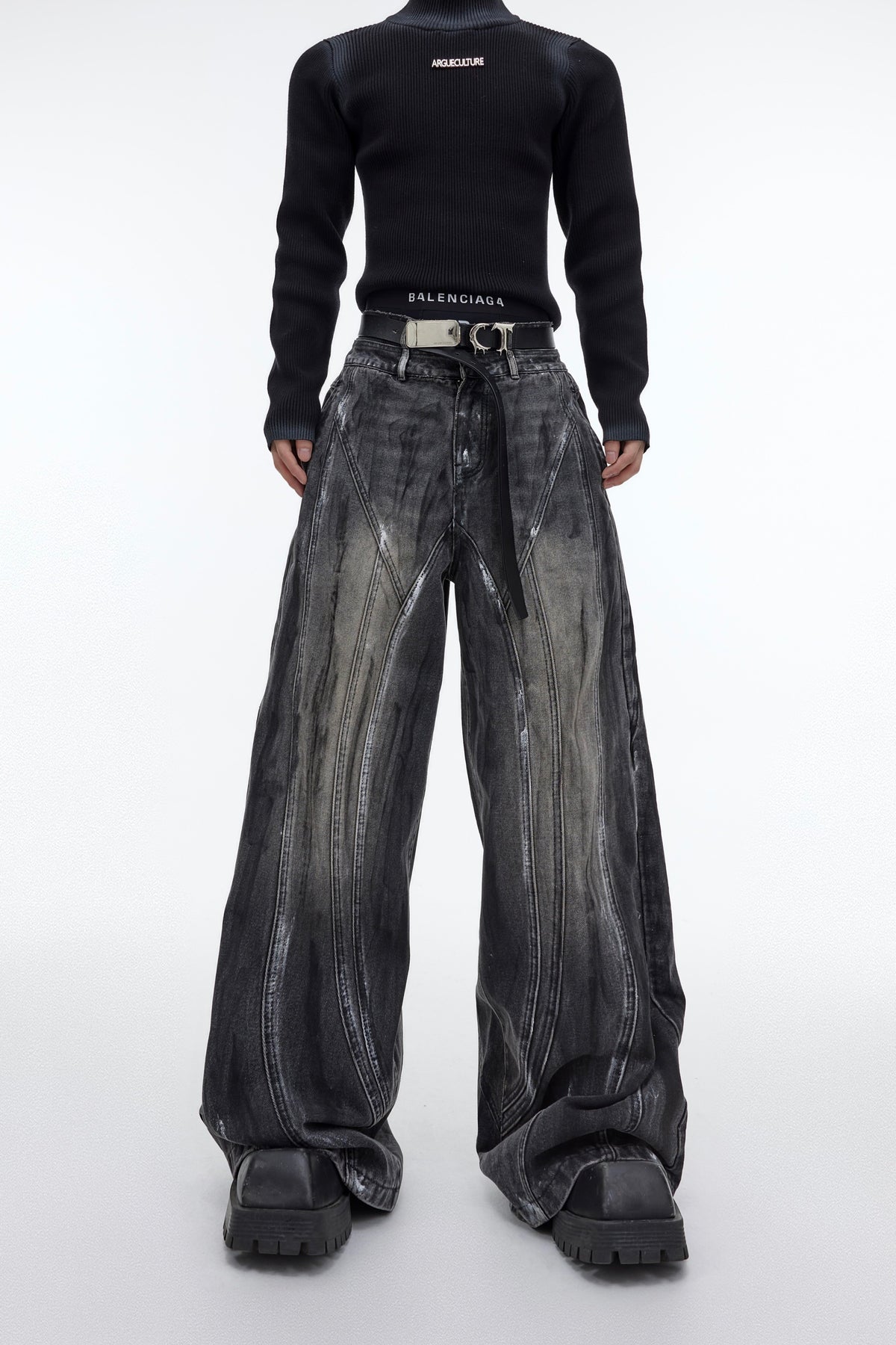 Graphite Black Distressed Wide-Leg Jeans - product image 5