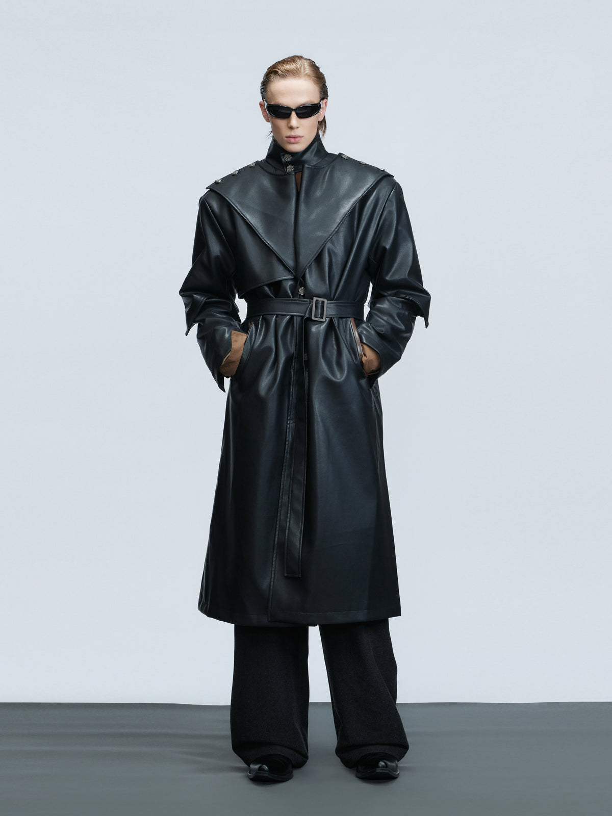 Deconstructed PU Leather Long Coat - product image 1
