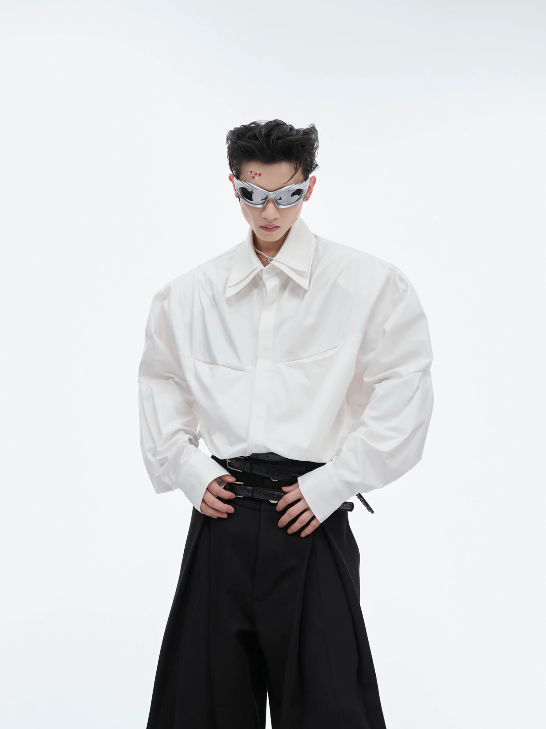 Double-Layer Collar Deconstructed Pleated Design Oversized Shirt - ArgueCulture