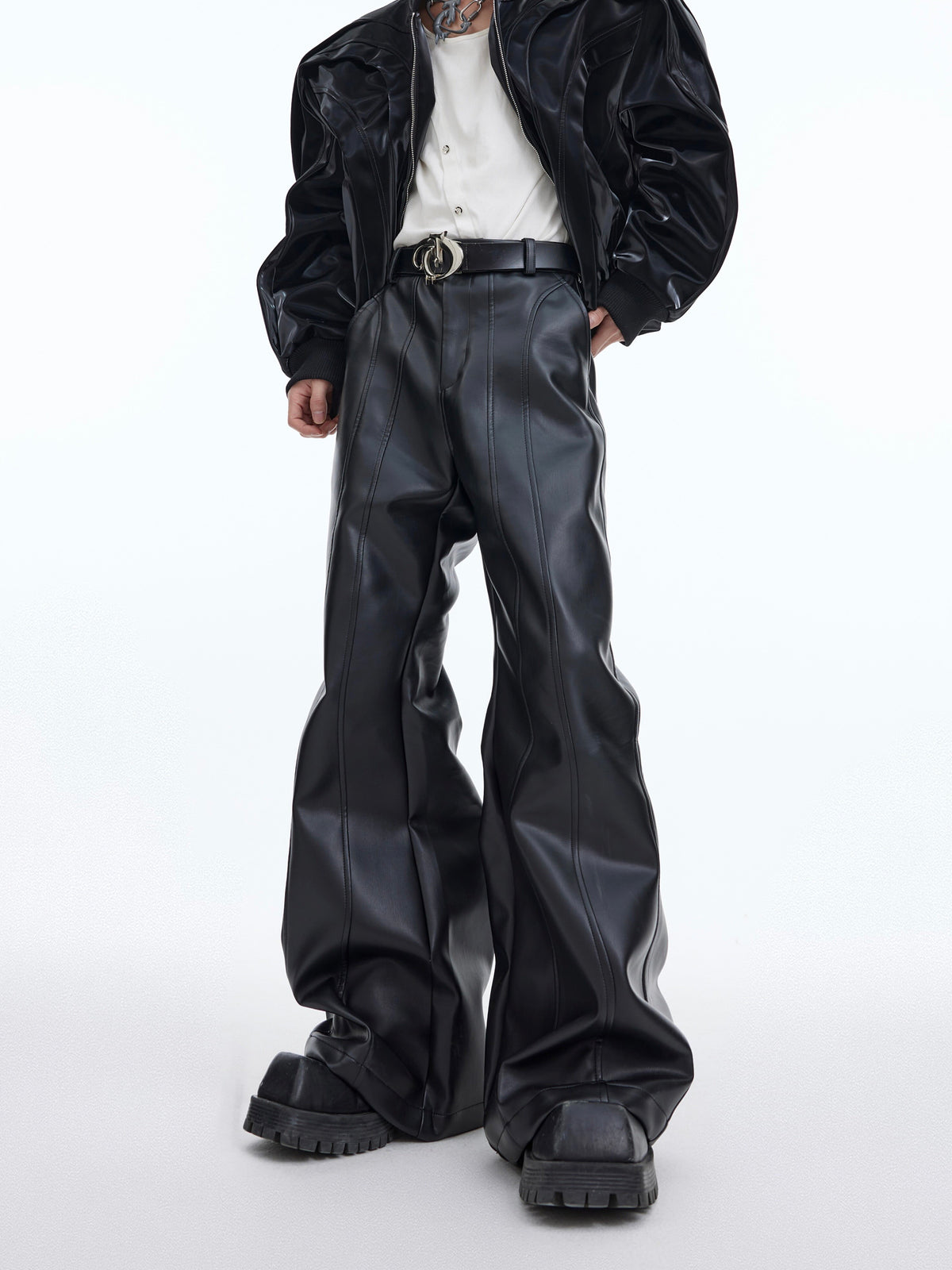 High-Waisted Deconstructed PU Flare Pants - product image 1