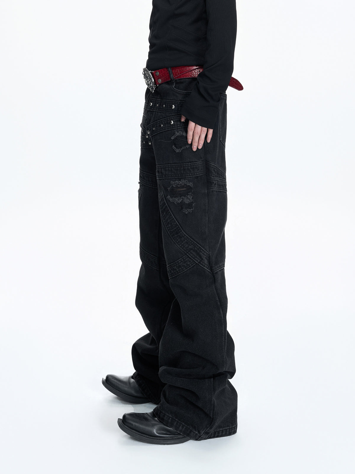 Washed Black Rivet Flare Jeans - product image 2