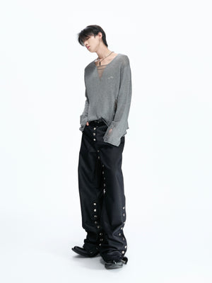 Frayed Open-Knit V-Neck Sweater - product image 4