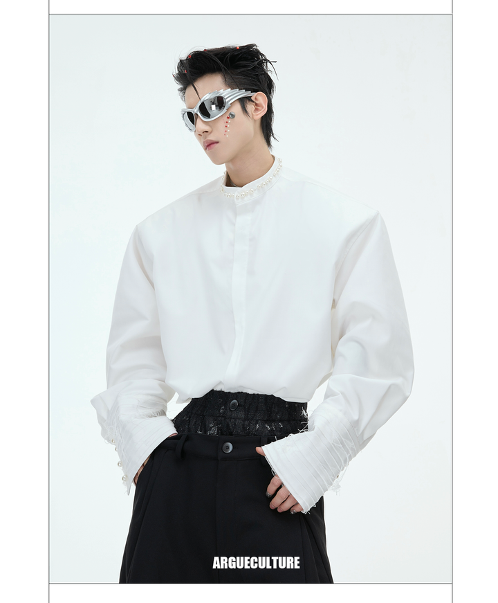 Baroque Pearl Padded Shoulder Shirt Luxurious Design Unisex - ArgueCulture