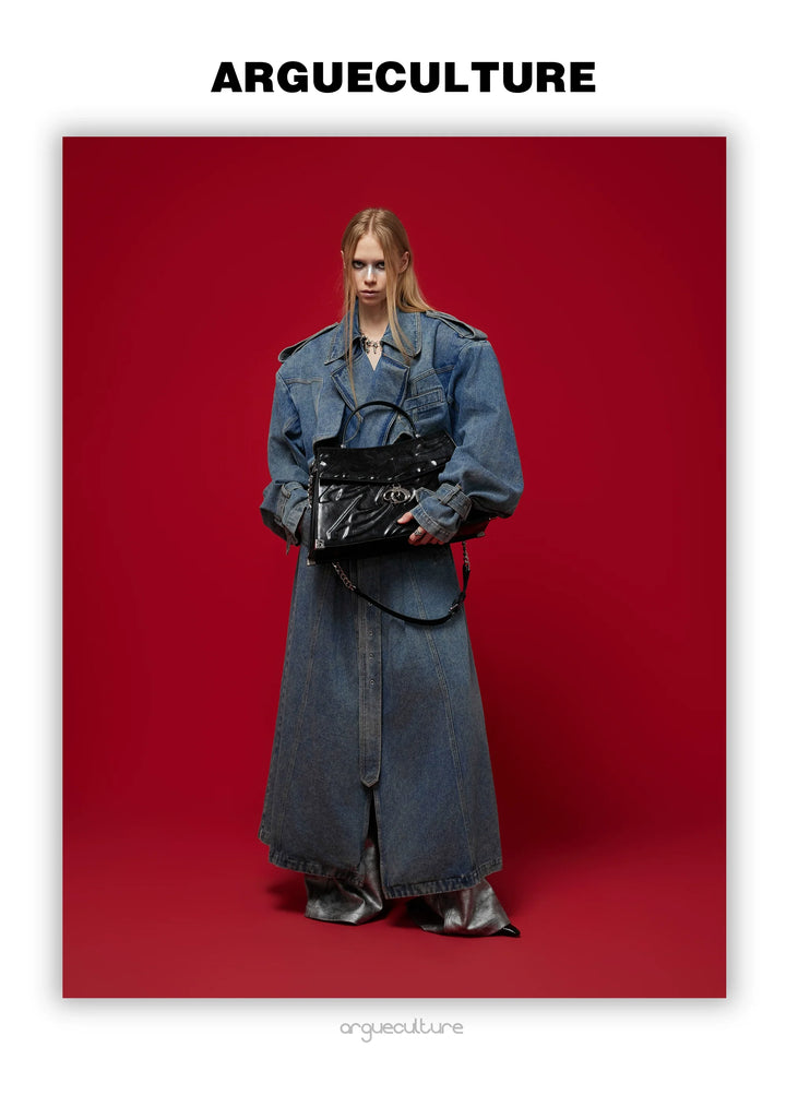 Vintage Denim Coat with Military Collar and Post-Apocalyptic Style - ArgueCulture