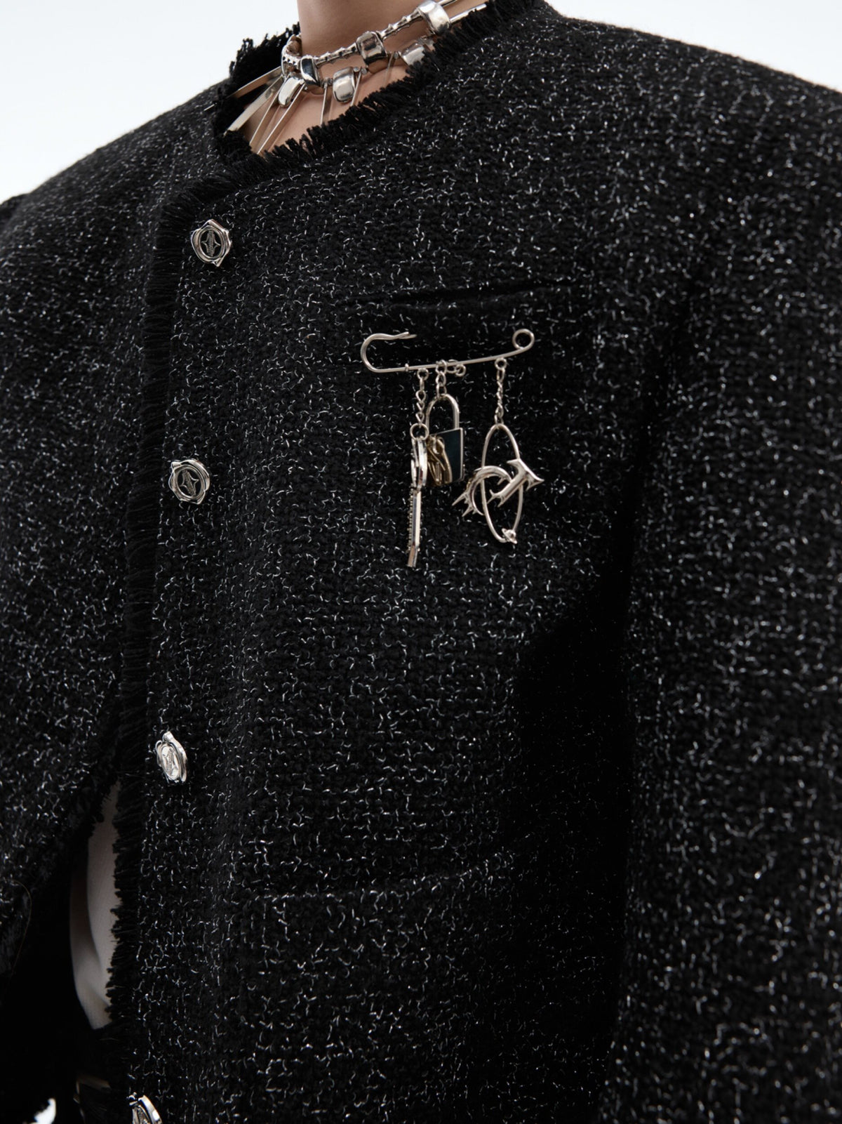 Textured Black Cropped Button Jacket - product image 4