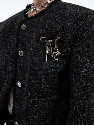 Textured Black Cropped Button Jacket - product image 4