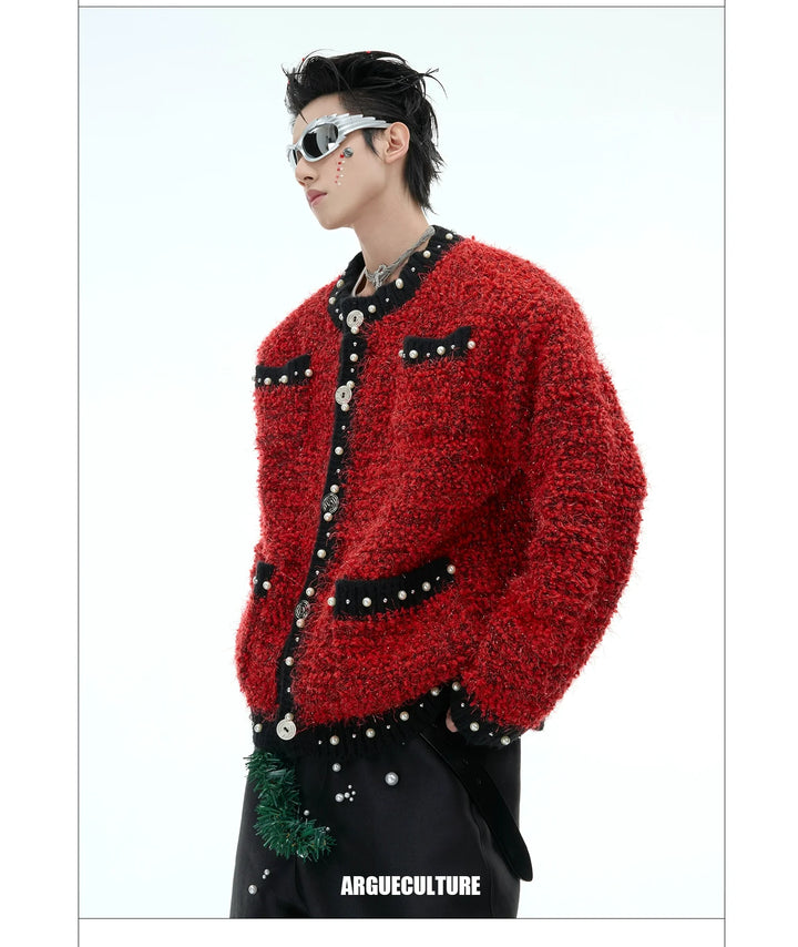 Luxe Pearl-Embellished Knit Cardigan for Unisex - ArgueCulture