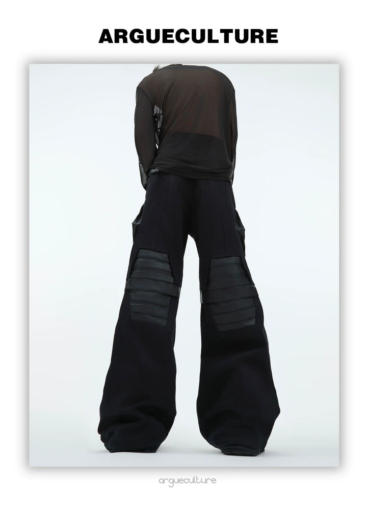 Faux Leather Panel Cargo Pants with Metal Accents - ArgueCulture