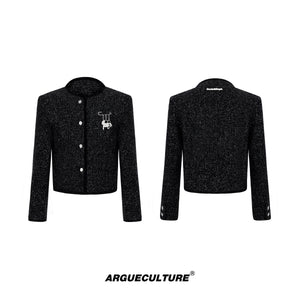Textured Black Cropped Button Jacket - product image 5