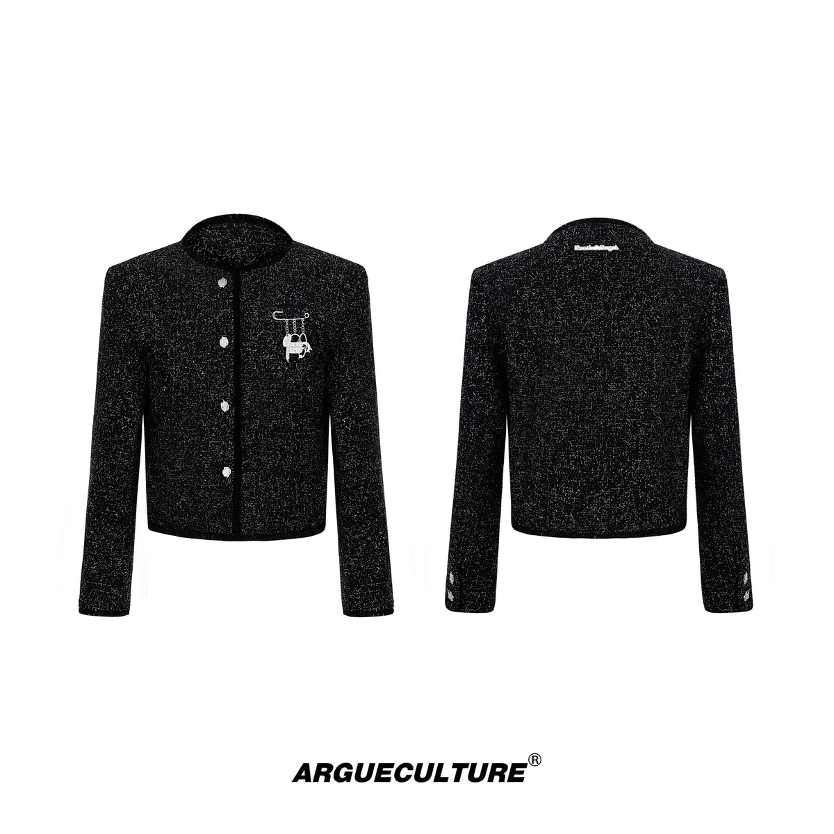 Textured Black Cropped Button Jacket - product image 5
