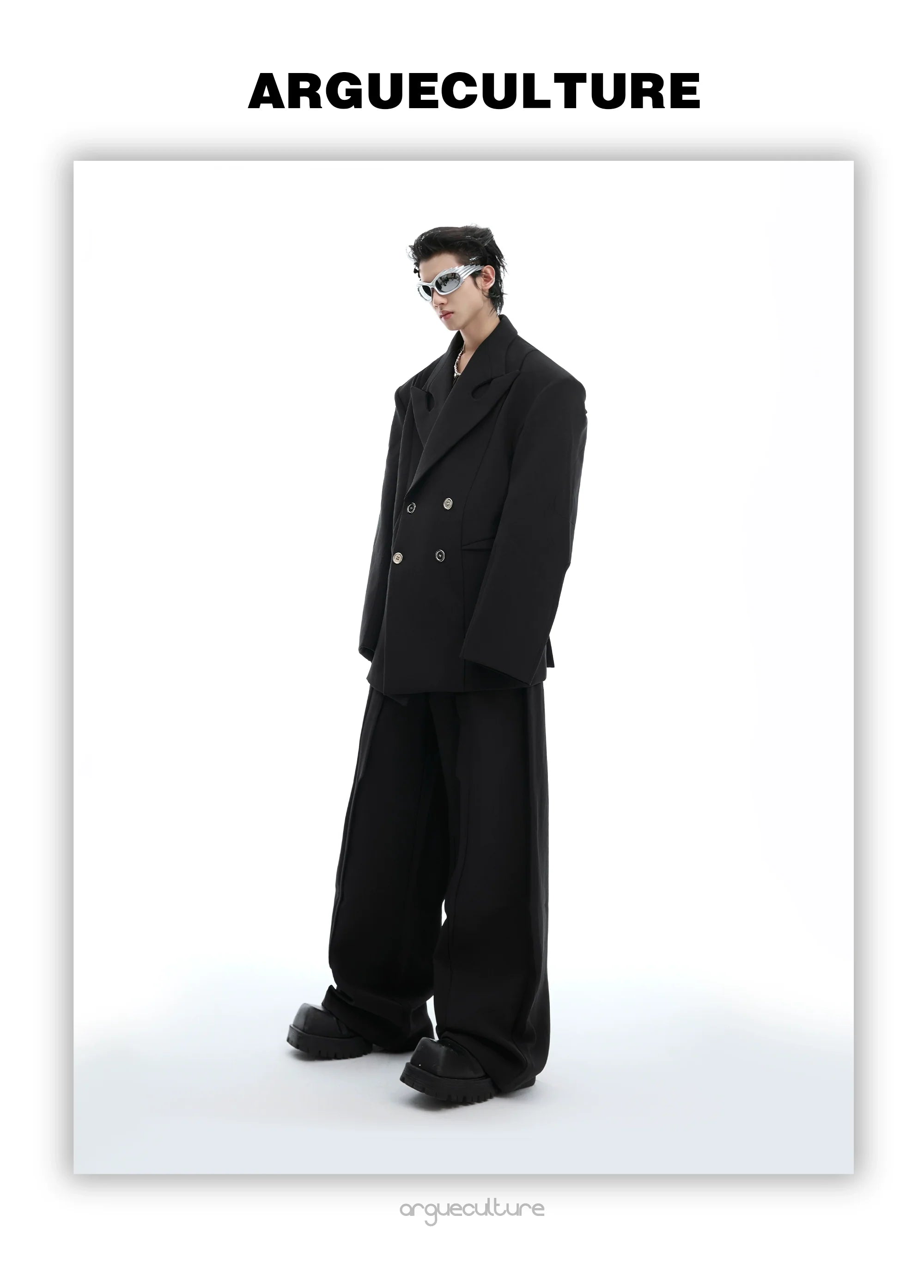 Asymmetrical Collar Blazer with Textured Fabric ¡§C Deconstructed Suit Set - ArgueCulture