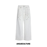 Floral Embroidered Rivet Raw Denim Jeans - product image 5