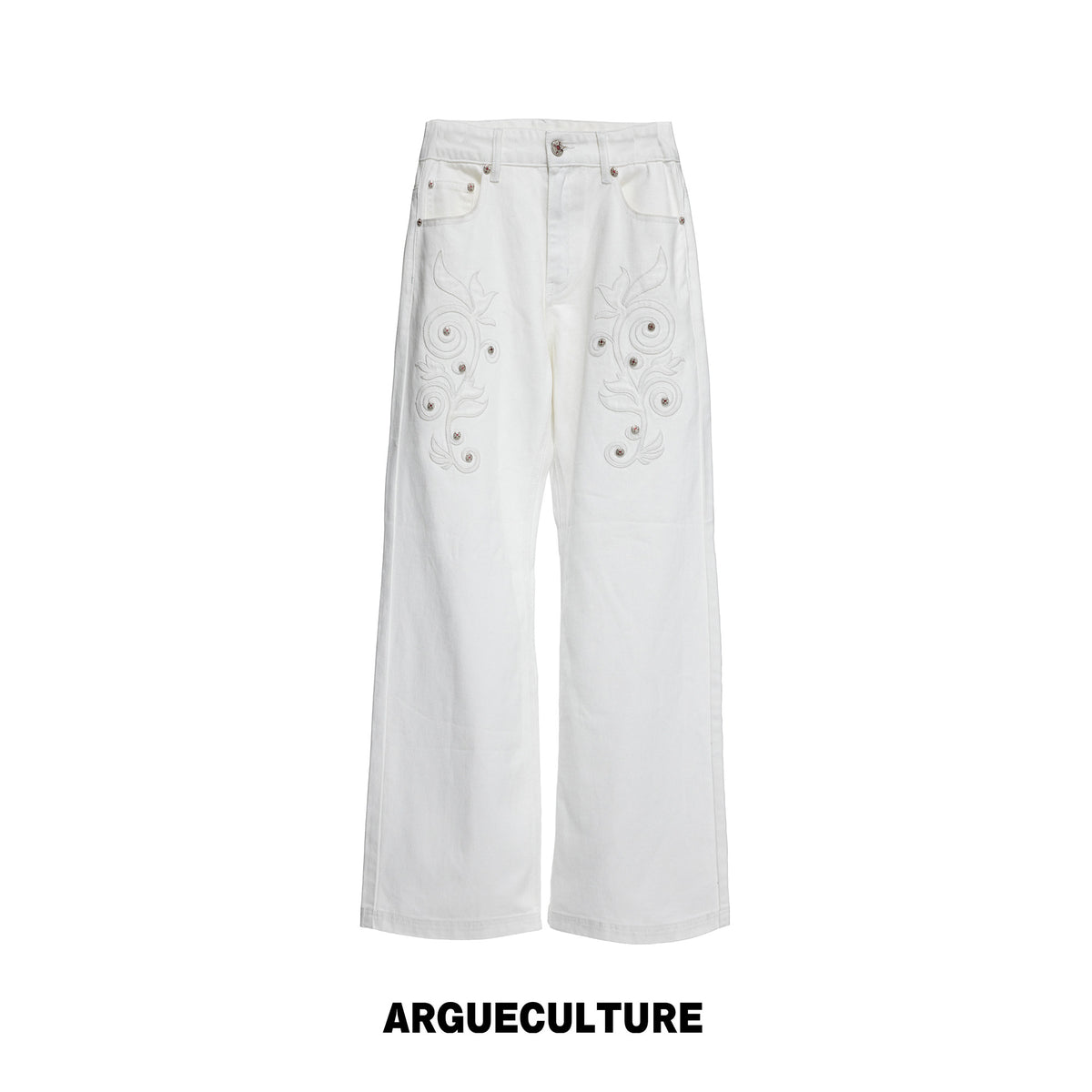Floral Embroidered Rivet Raw Denim Jeans - product image 5