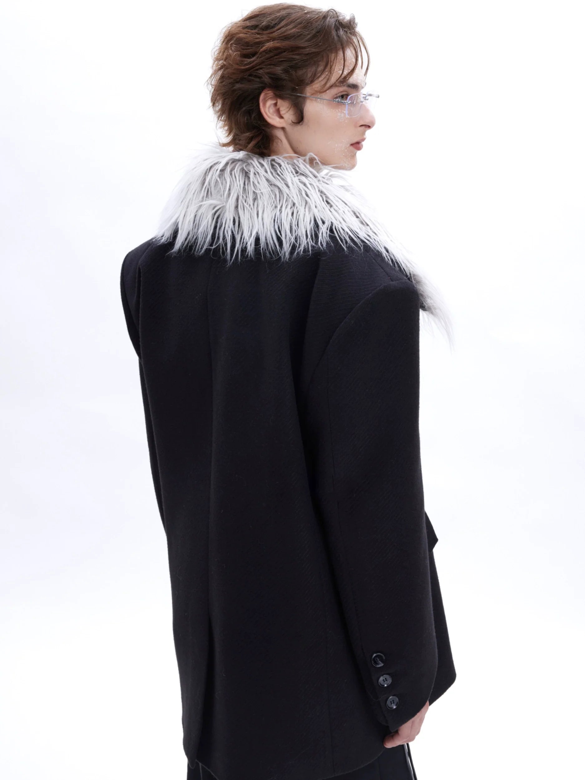 Detachable Fur Collar Double-Breasted Suit Jacket for Men - ArgueCulture