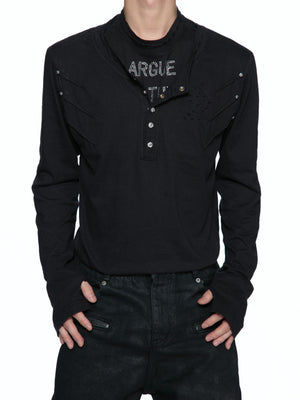 Distressed Double-Collar Henley Top - product image 3