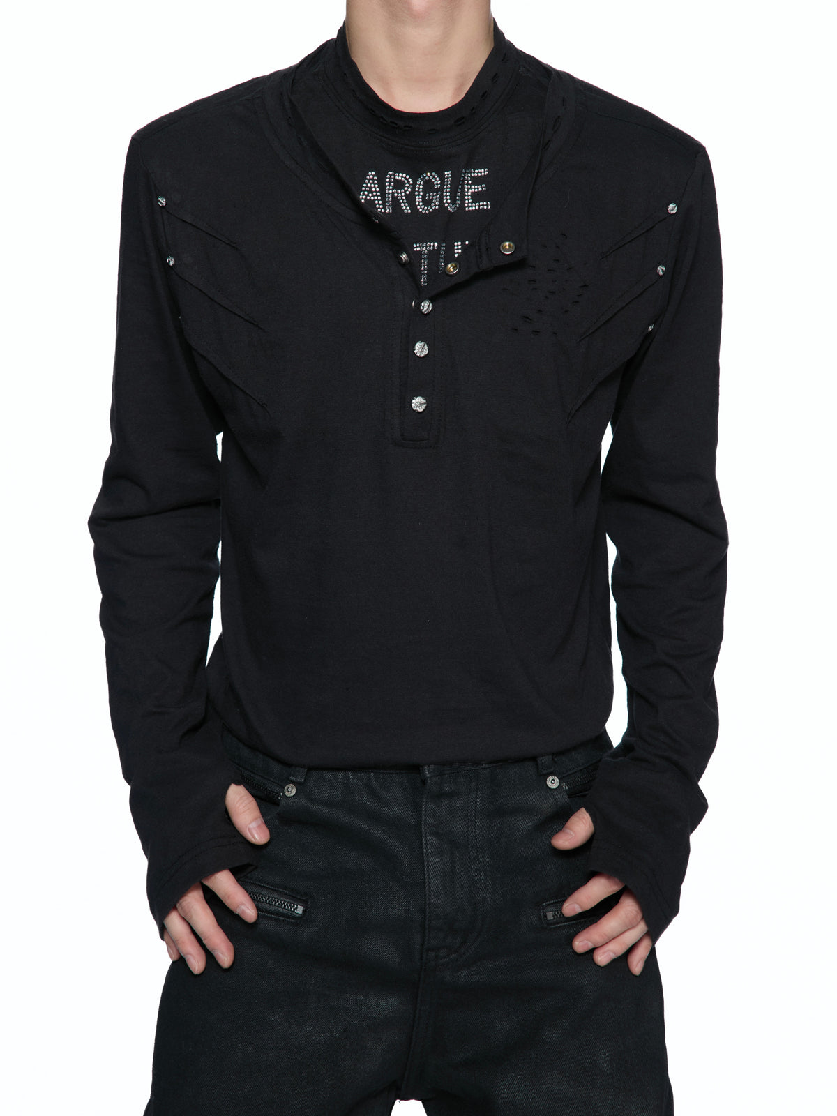 Distressed Double-Collar Henley Top - product image 3