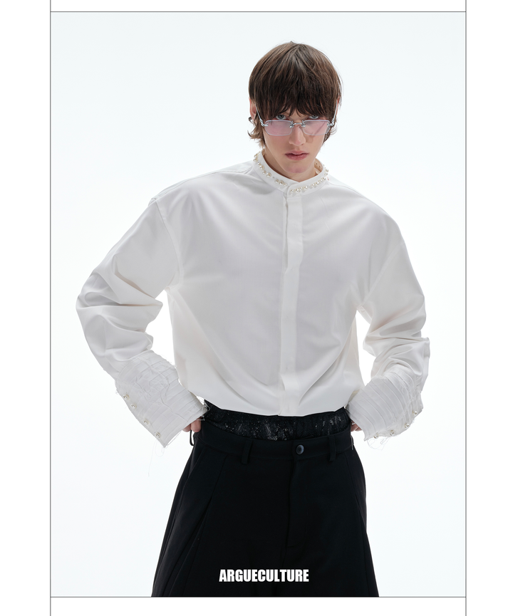 Baroque Pearl Padded Shoulder Shirt Luxurious Design Unisex - ArgueCulture