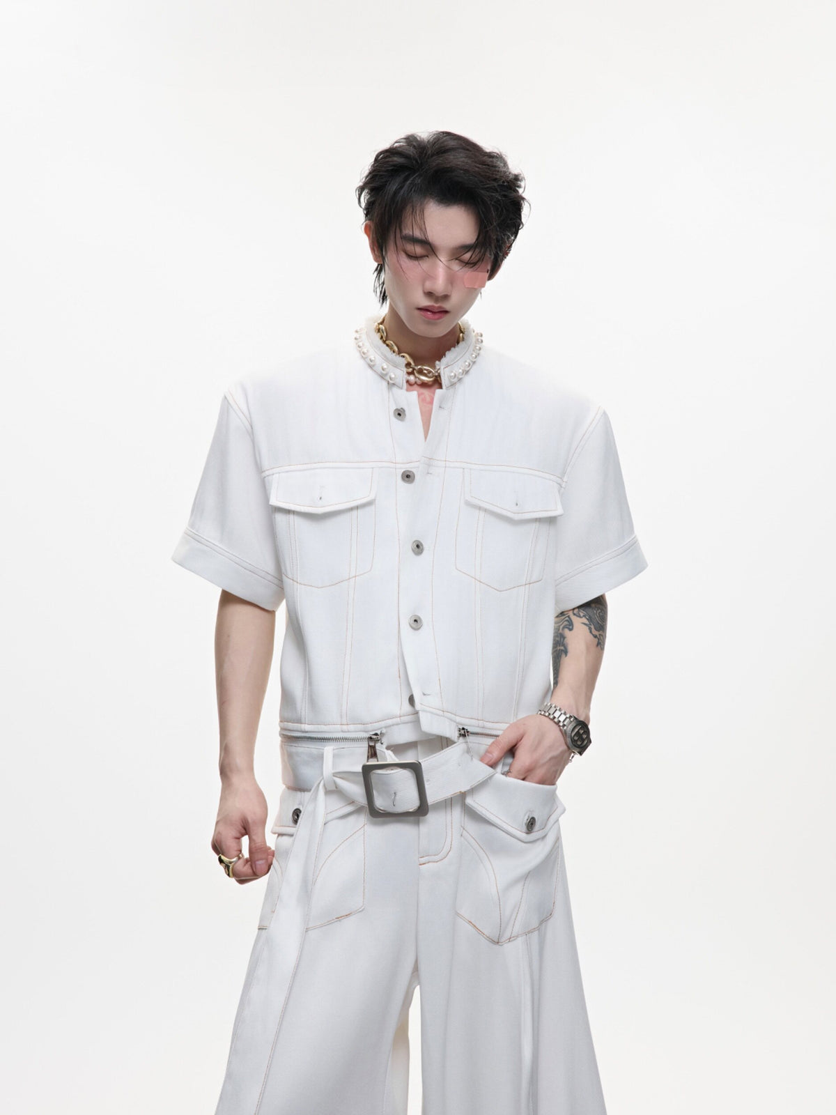 Pearl-Trimmed Distressed Denim Separates - product image 5