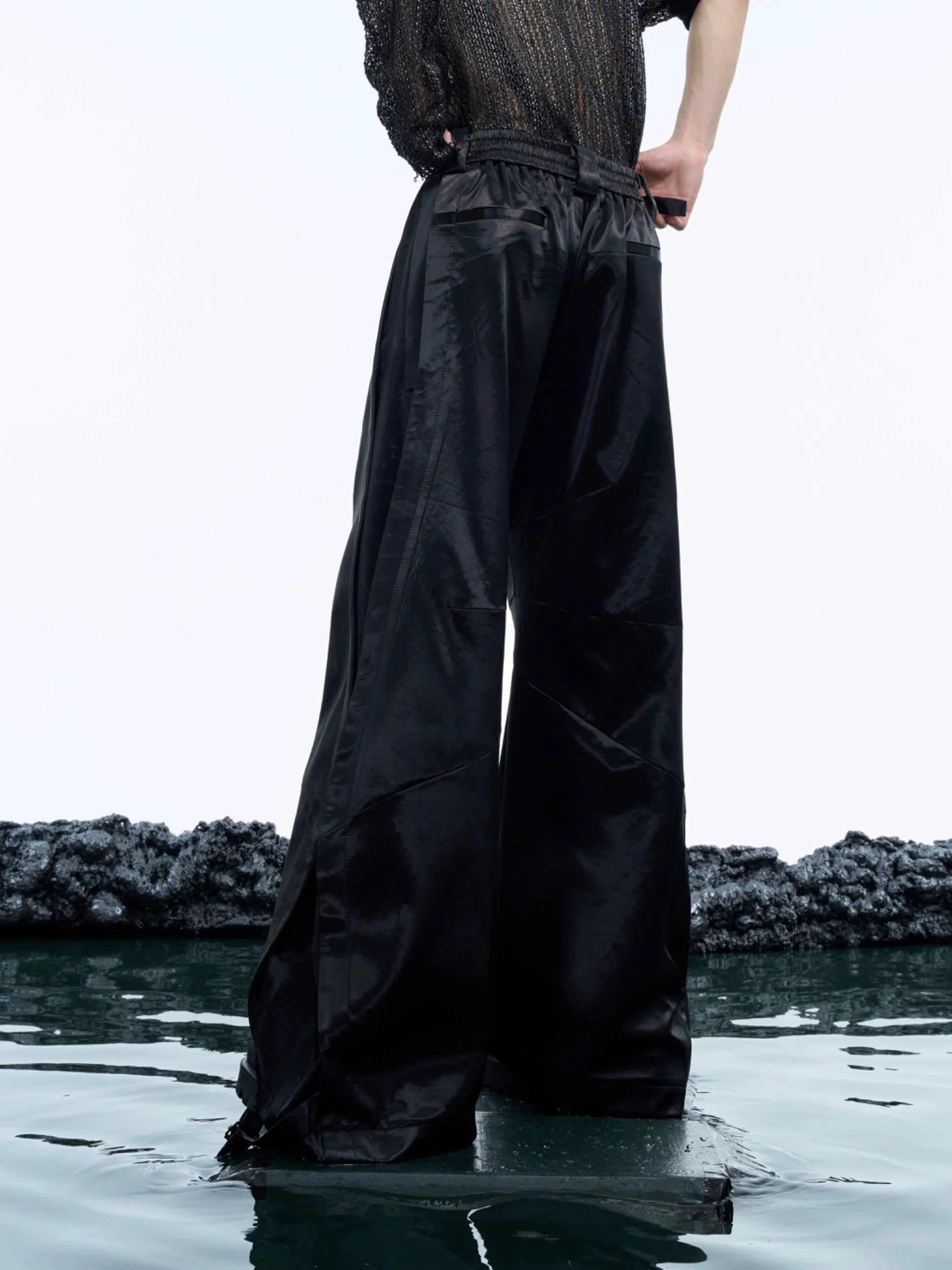 Liquid Shine Sabre-Cut Wide-Leg Leather Pants for Men and Women - ArgueCulture