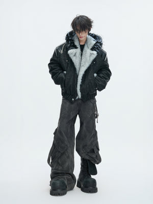 Marbled Faux Wolf-Fur Collar Jacket - product image 5