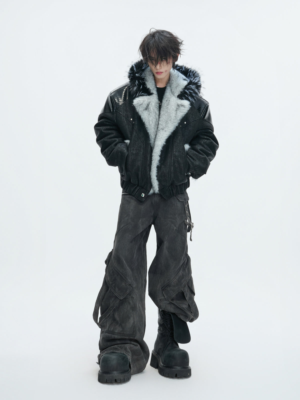Marbled Faux Wolf-Fur Collar Jacket - product image 5