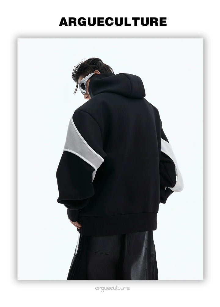 Layered Contrast Hoodie with Strap Design and Detachable Shoulder Pads - ArgueCulture