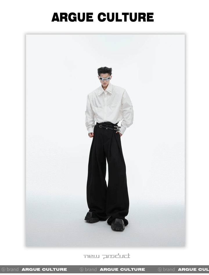 Double-Layer Collar Deconstructed Pleated Design Oversized Shirt - ArgueCulture