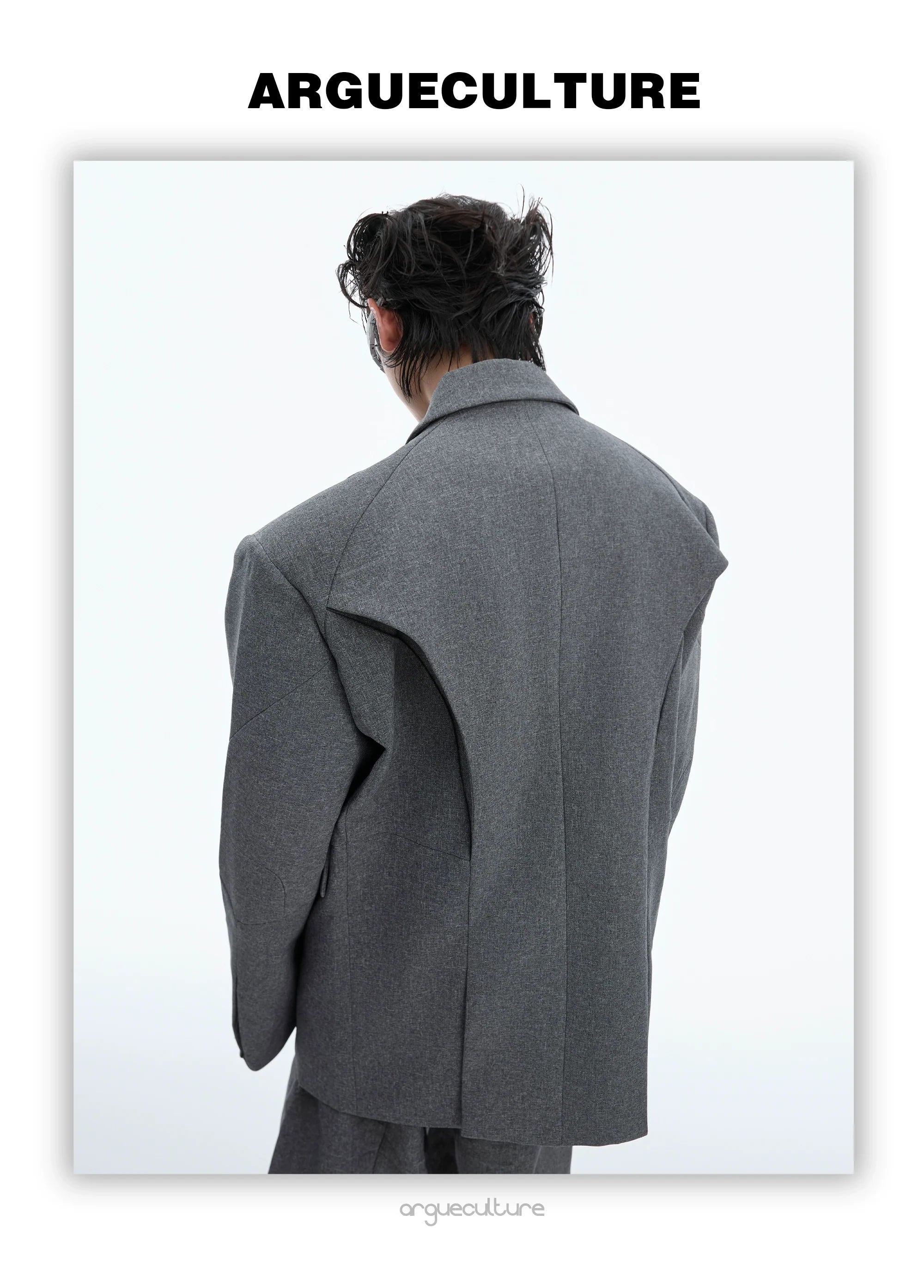 Asymmetrical Collar Blazer with Textured Fabric ¡§C Deconstructed Suit Set - ArgueCulture