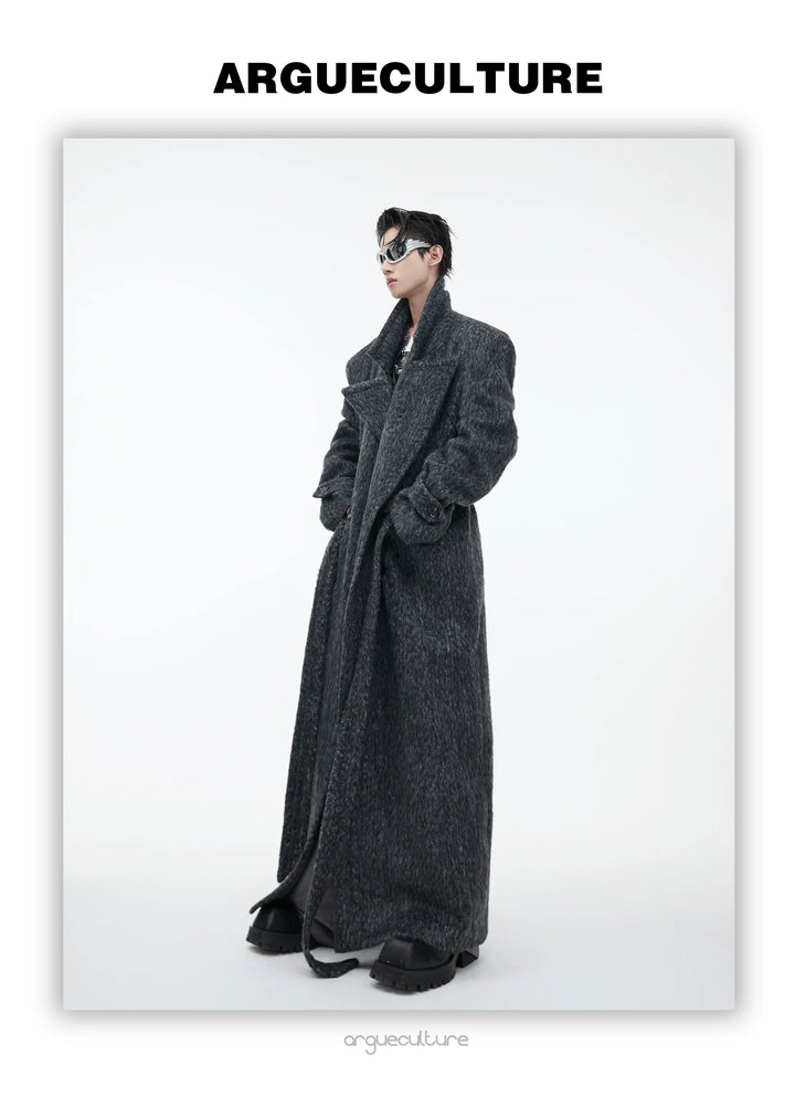 Heavyweight Wool Blend Long Over Coat with Belted Waist - ArgueCulture