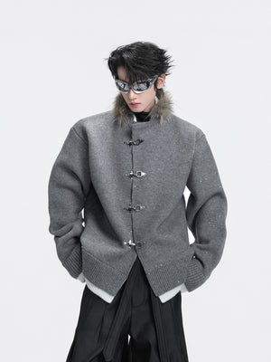Shimmer Knit Cardigan with Fur Collar - product image 2