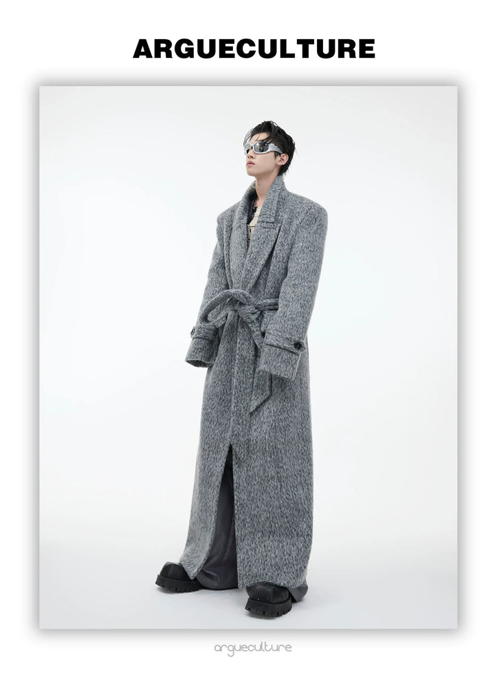 Heavyweight Wool Blend Long Over Coat with Belted Waist - ArgueCulture