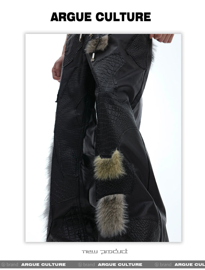 Avant-Garde PU Leather Pants with Flared Hem and Textured Details - ArgueCulture