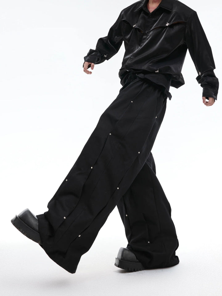 Trendy Deconstructed Pleated Cargo Pants with Silver Accents - ArgueCulture