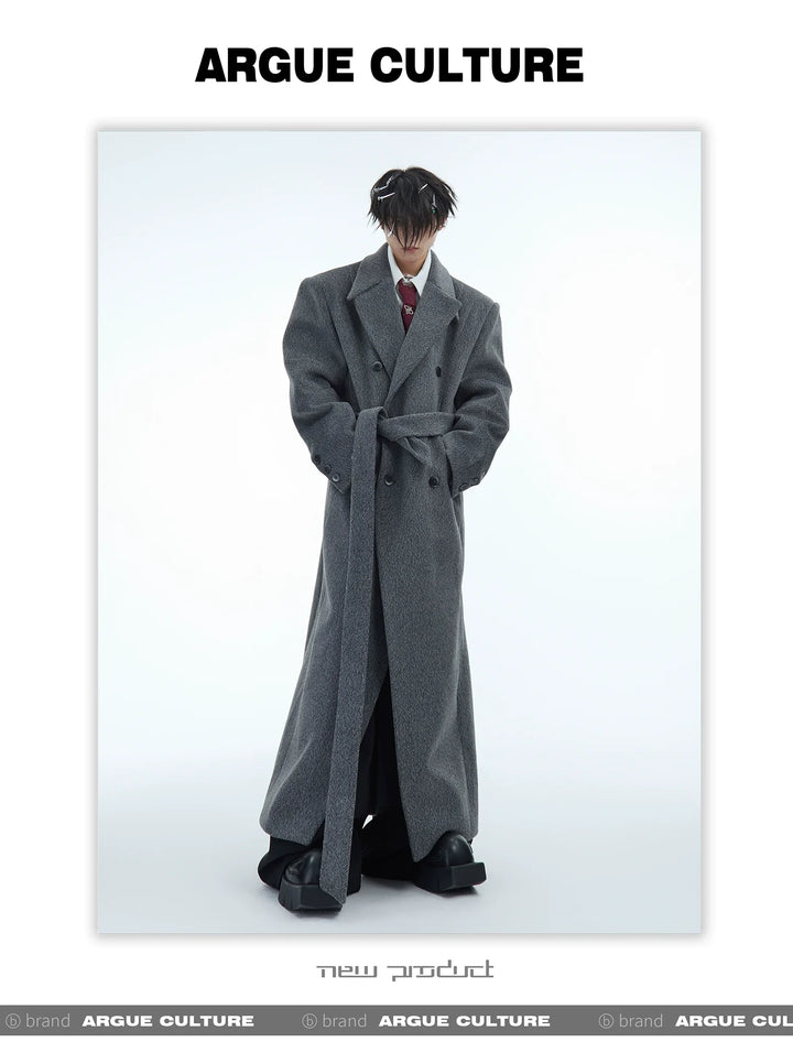 Double-Breasted Wool Coat with Belt Design & Elegant Tailoring - ArgueCulture