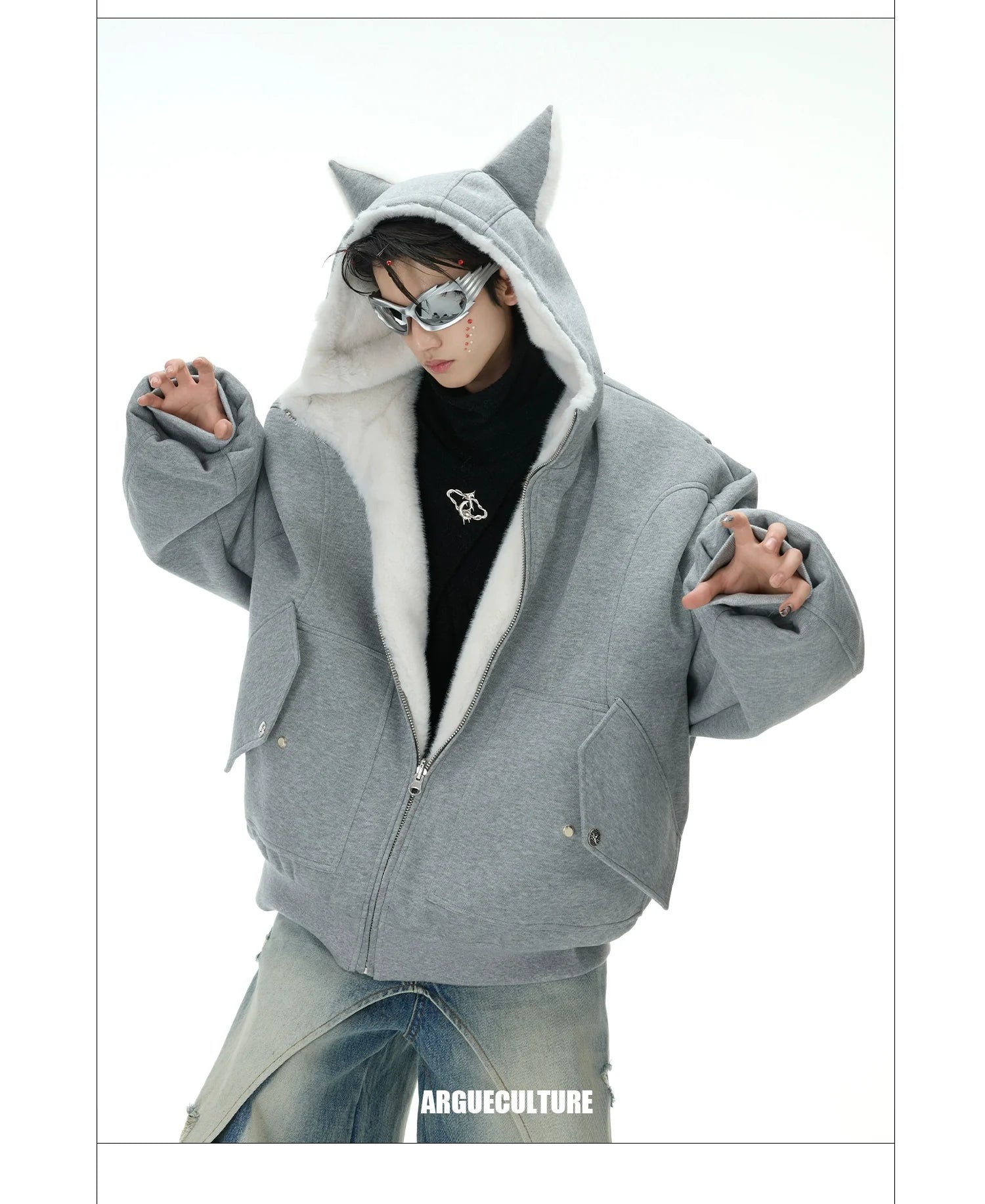 Convertible Reversible Plush Hoodie with 3D Ears & Cotton Back - ArgueCulture