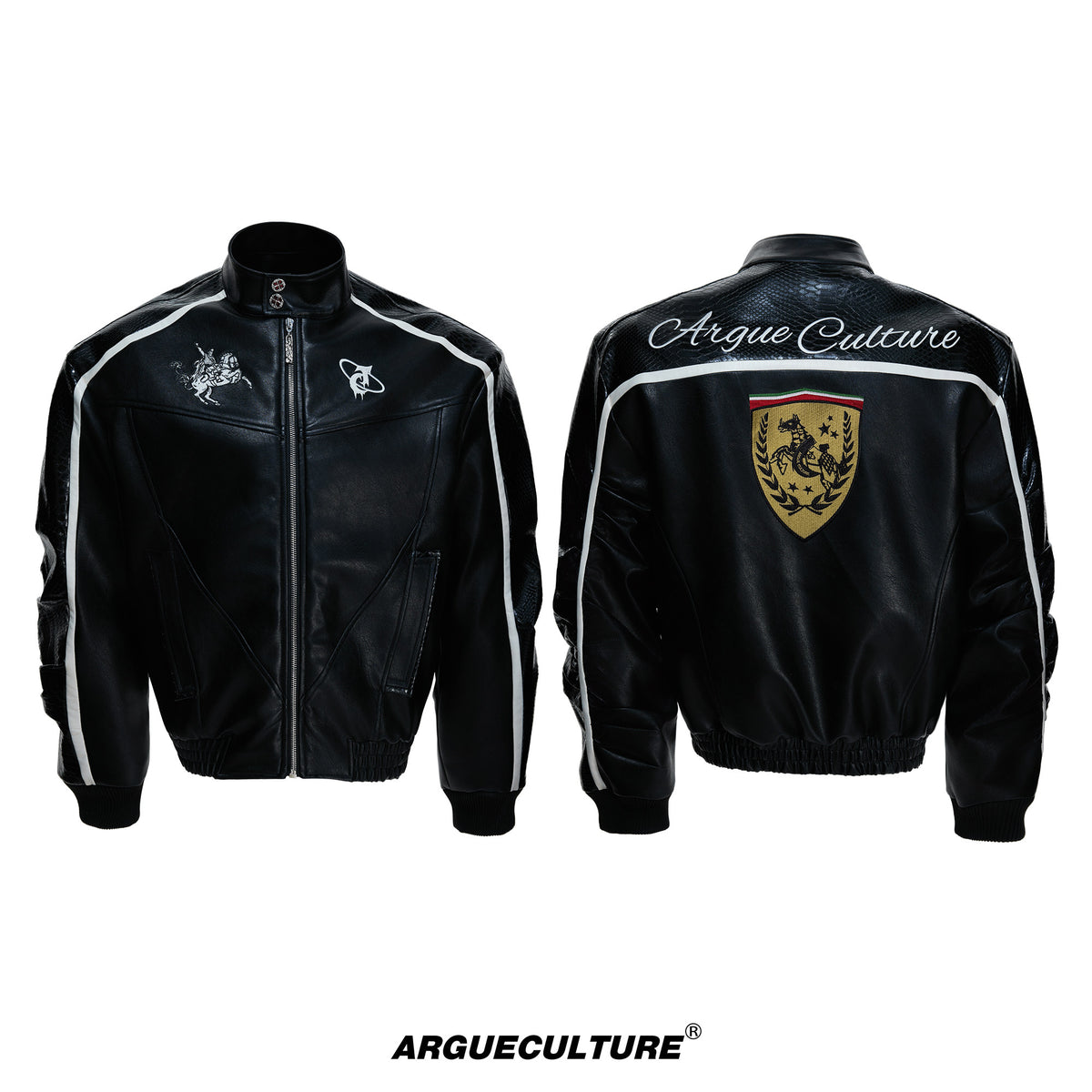 Embroidered Shield Faux Leather Jacket - product image 5