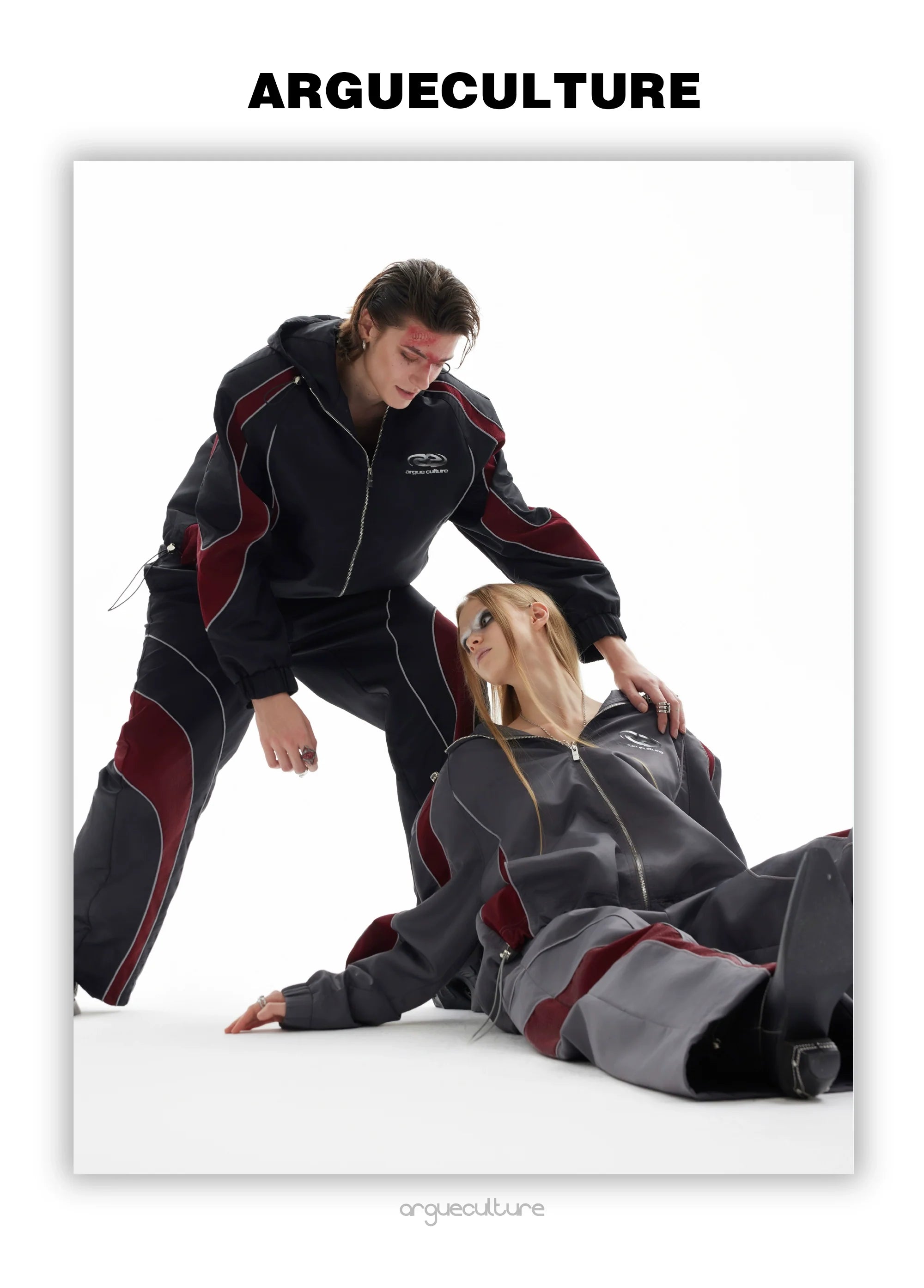 Reflective Tracksuit with Faux Leather Panels ¡§C Futuristic Contrast Hoodie Set - ArgueCulture