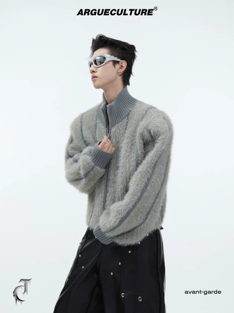 Luxurious Faux Fur Mink Knit Sweater with High Collar - ArgueCulture